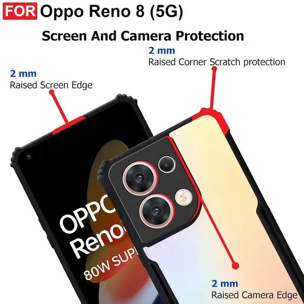 Bumper_Black_Shockproof_Bumper_Crystal__Back_Case_Cover_Compatible_With_Oppo_Reno_8_5G__Minimalist_Pc+Tpu_360_Protection_Tough_Rugged_Design