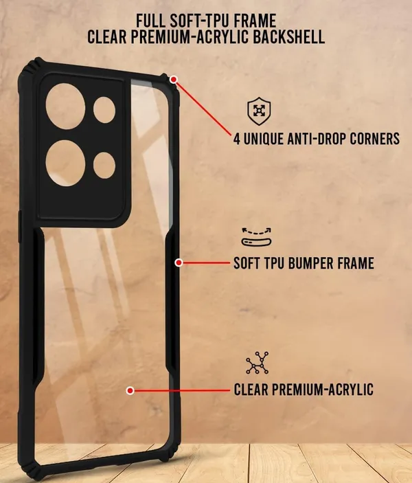 Bumper_Black_Shockproof_Bumper_Crystal__Back_Case_Cover_Compatible_With_Oppo_Reno_8_5G__Minimalist_Pc+Tpu_360_Protection_Tough_Rugged_Design
