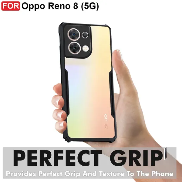 Bumper_Black_Shockproof_Bumper_Crystal__Back_Case_Cover_Compatible_With_Oppo_Reno_8_5G__Minimalist_Pc+Tpu_360_Protection_Tough_Rugged_Design