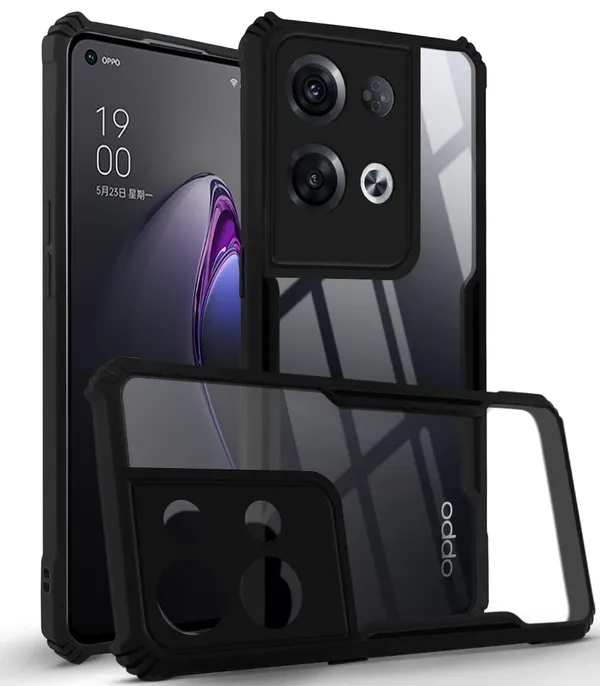 Bumper_Black_Shockproof_Bumper_Crystal__Back_Case_Cover_Compatible_With_Oppo_Reno_8_5G__Minimalist_Pc+Tpu_360_Protection_Tough_Rugged_Design