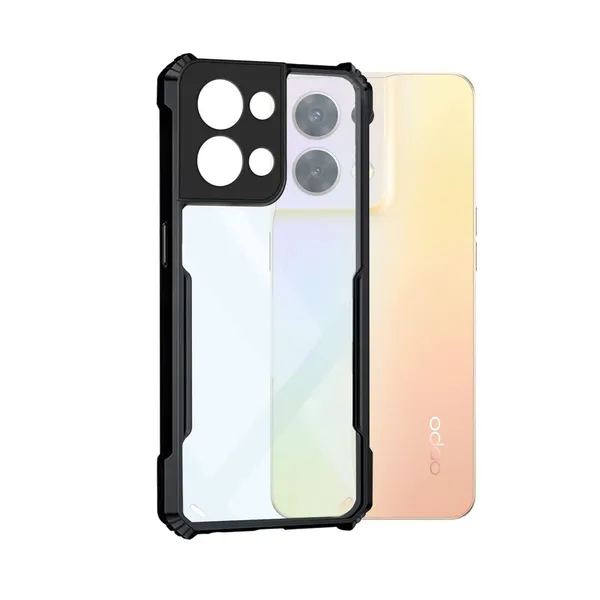 Bumper_Black_Shockproof_Bumper_Crystal__Back_Case_Cover_Compatible_With_Oppo_Reno_8_5G__Minimalist_Pc+Tpu_360_Protection_Tough_Rugged_Design