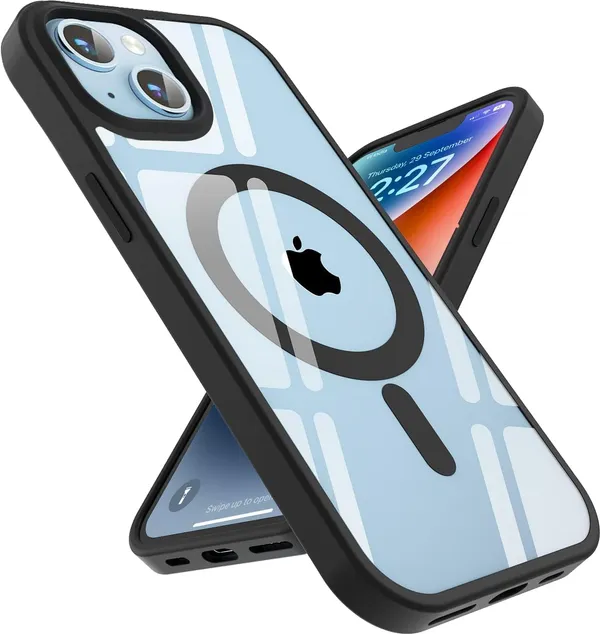 Clear_MagSafe_Black_Bumper_Hard_Back_Cover_Case_Magsafe_Compatible_With_Iphone_13_/_Iphone_14__Wireless_Charging__Ultrahybrid_Full_Body_Protection_Bumper