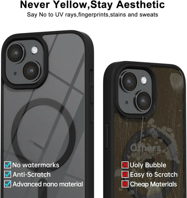 Clear_MagSafe_Black_Bumper_Hard_Back_Cover_Case_Magsafe_Compatible_With_Iphone_13_/_Iphone_14__Wireless_Charging__Ultrahybrid_Full_Body_Protection_Bumper