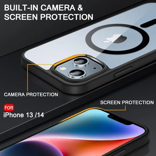 Clear_MagSafe_Black_Bumper_Hard_Back_Cover_Case_Magsafe_Compatible_With_Iphone_13_/_Iphone_14__Wireless_Charging__Ultrahybrid_Full_Body_Protection_Bumper