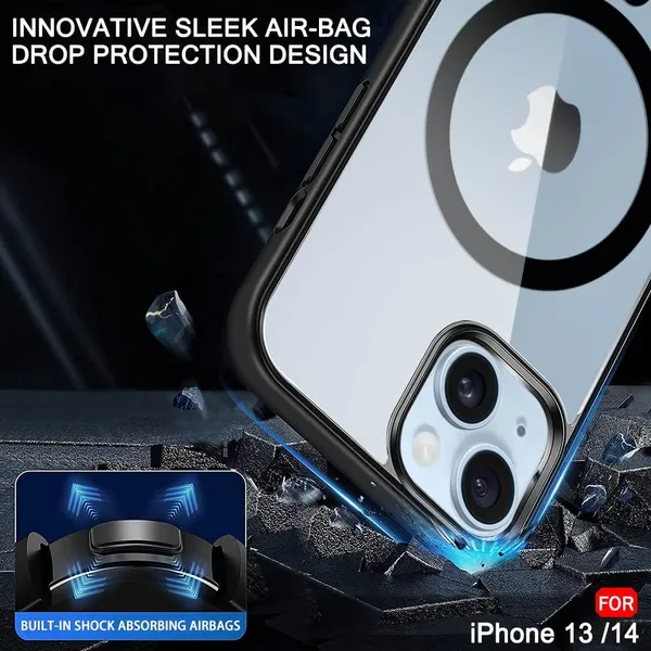 Clear_MagSafe_Black_Bumper_Hard_Back_Cover_Case_Magsafe_Compatible_With_Iphone_13_/_Iphone_14__Wireless_Charging__Ultrahybrid_Full_Body_Protection_Bumper