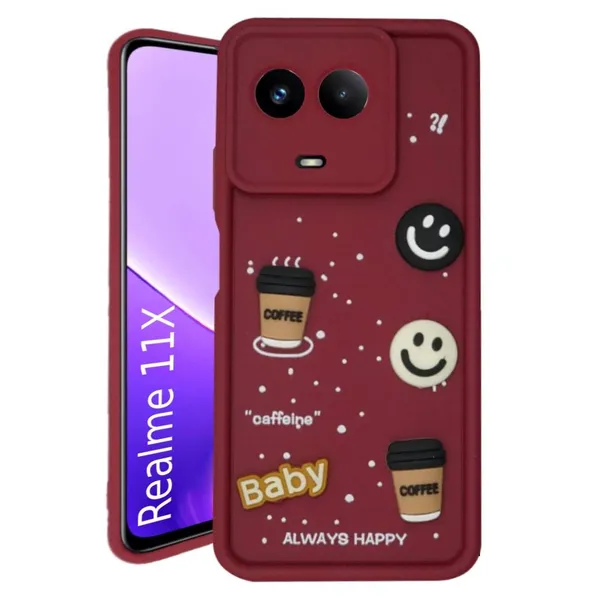Coffee_Red_Coffee_Tpu_Silicone_Back_Case_Cover_Compatible_With_Realme_11X__Cute_Fun_Cartoon_3D_Ball__Full_Body_Protection__Camera_Protection_Red