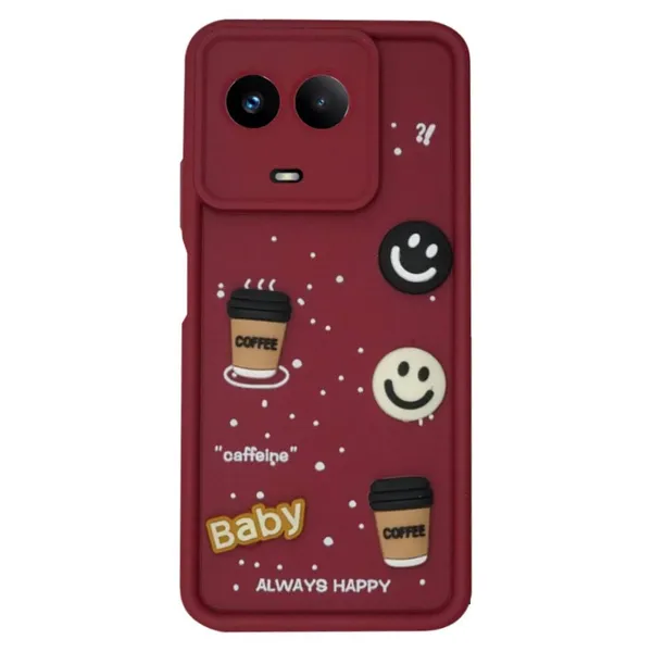 Coffee_Red_Coffee_Tpu_Silicone_Back_Case_Cover_Compatible_With_Realme_11X__Cute_Fun_Cartoon_3D_Ball__Full_Body_Protection__Camera_Protection_Red