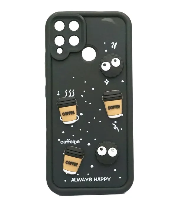 Coffee_Black_Coffee_Tpu_Silicone_Back_Case_Cover_Compatible_With_Realme_C15__Cute_Fun_Cartoon_3D_Ball__Full_Body_Protection__Camera_Protection