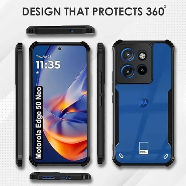 Bumper_Black_Shockproof_Bumper_Crystal__Back_Case_Cover_Compatible_With_Motorola_Moto_Edge_50_5G__Minimalist_Pc+Tpu_360_Protection_Tough_Rugged_Design
