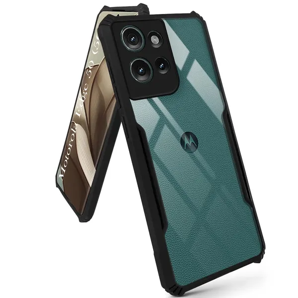 Bumper_Black_Shockproof_Bumper_Crystal__Back_Case_Cover_Compatible_With_Motorola_Moto_Edge_50_5G__Minimalist_Pc+Tpu_360_Protection_Tough_Rugged_Design