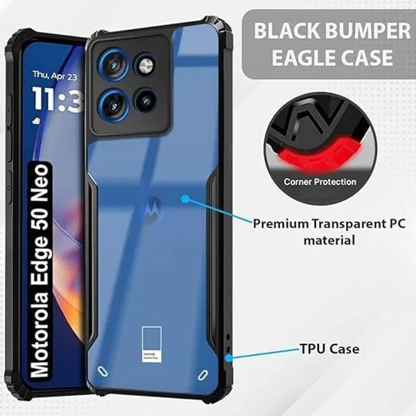 Bumper_Black_Shockproof_Bumper_Crystal__Back_Case_Cover_Compatible_With_Motorola_Moto_Edge_50_5G__Minimalist_Pc+Tpu_360_Protection_Tough_Rugged_Design