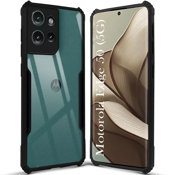 Bumper_Black_Shockproof_Bumper_Crystal__Back_Case_Cover_Compatible_With_Motorola_Moto_Edge_50_5G__Minimalist_Pc+Tpu_360_Protection_Tough_Rugged_Design