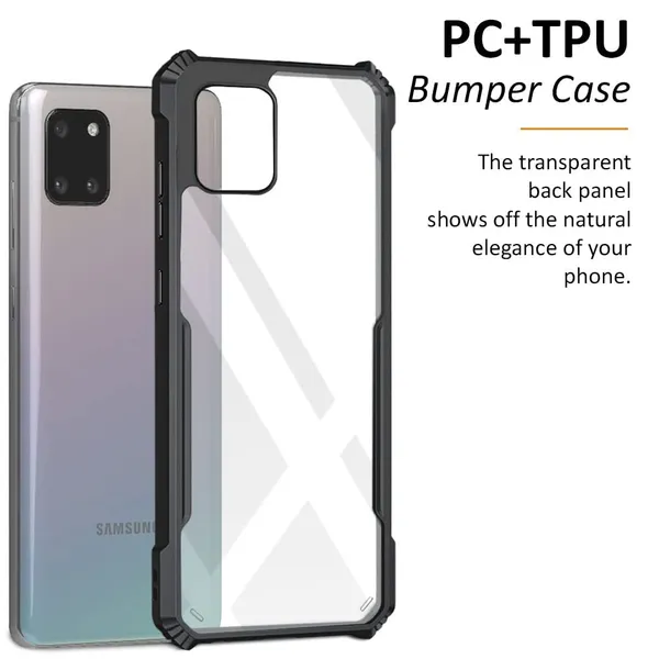 Bumper_Black_Shockproof_Bumper_Crystal__Back_Case_Cover_Compatible_With_Samsung_Galaxy_A81_/_M60S_/_Note_10_Lite__Minimalist_Pc+Tpu_360_Protection_Tough_Rugged_Design