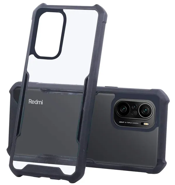 Bumper_Black_Shockproof_Bumper_Crystal__Back_Case_Cover_Compatible_With_Xiaomi_Redmi_K40/_K40_Pro/_K40_Pro_Plus/Mi_11I/11X/_11X_Pro/Poco_F3_Pc+Tpu_Protection_Tough_Rugged_Design