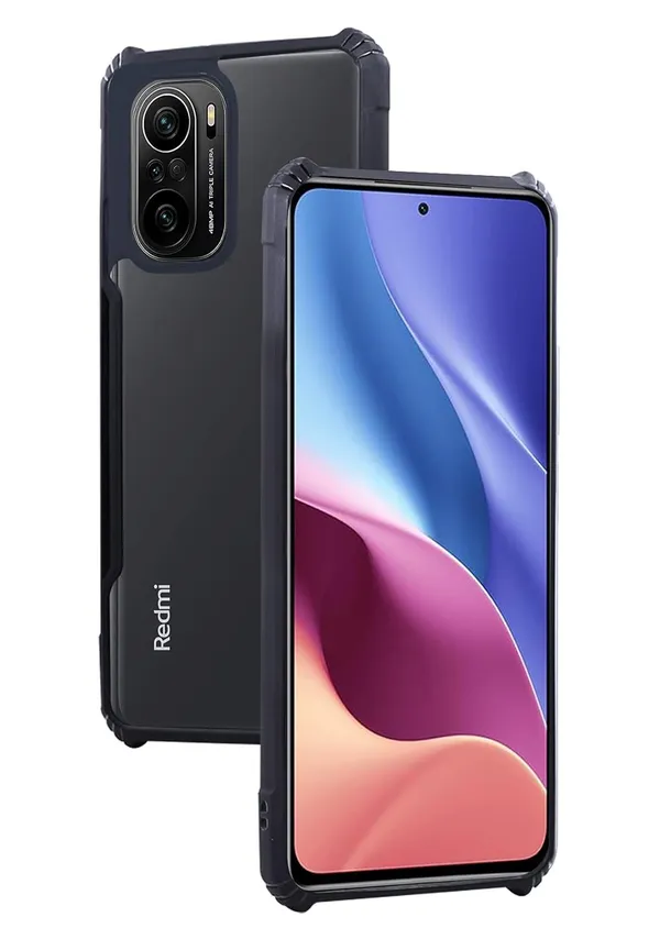 Bumper_Black_Shockproof_Bumper_Crystal__Back_Case_Cover_Compatible_With_Xiaomi_Redmi_K40/_K40_Pro/_K40_Pro_Plus/Mi_11I/11X/_11X_Pro/Poco_F3_Pc+Tpu_Protection_Tough_Rugged_Design