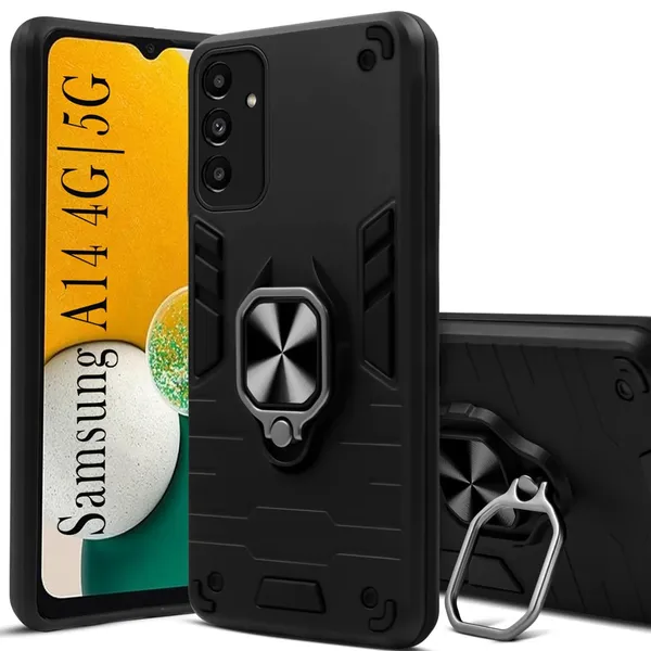 RingStand_Black_Ringstand_Armor_Bumper_Back_Case_Cover_Compatible_With_Samsung_Galaxy_A14_4G_5G__Tough_Rugged_Shockproof_Pc+Tpu_Kickstand_360_Protective_Design