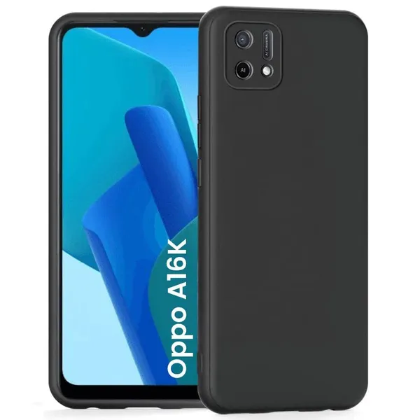 Silicone_Black_Silicone_Back_Case_Cover_Compatible_With_Oppo_A16K_/_A16E__Slim_Liquid_Silicone_Soft_Gel_Rubber__Camera_Protection