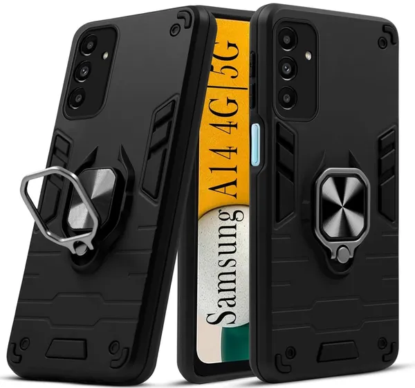 KickStand_Black_Upgraded_Kickstand_Series_Tpu+Pc_Matte_Dual_Layer_Protective_Hybrid_Ultra_Rugged_Bumper_Armor_Shockproof_360°_Back_Case_Cover_Compatible_With_Samsung_Galaxy_A14_4G_5G