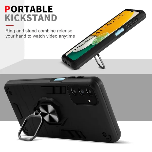 KickStand_Black_Upgraded_Kickstand_Series_Tpu+Pc_Matte_Dual_Layer_Protective_Hybrid_Ultra_Rugged_Bumper_Armor_Shockproof_360°_Back_Case_Cover_Compatible_With_Samsung_Galaxy_A14_4G_5G