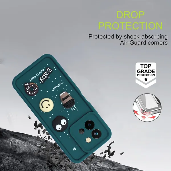 Coffee_Green_Coffee_Tpu_Silicone_Back_Case_Cover_Compatible_With_Vivo_Y38_/_Y58_/_T3X_/_Y200I_5G__Cute_Fun_Cartoon_3D_Ball__Full_Body_Protection__Camera_Protection_Green