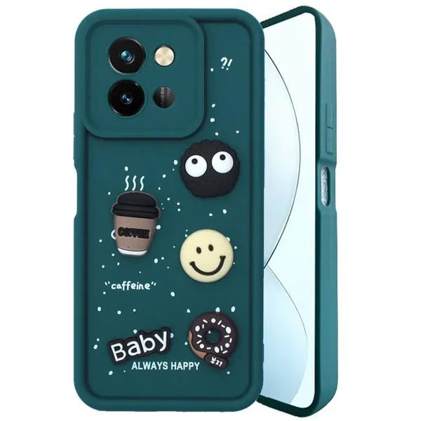 Coffee_Green_Coffee_Tpu_Silicone_Back_Case_Cover_Compatible_With_Vivo_Y38_/_Y58_/_T3X_/_Y200I_5G__Cute_Fun_Cartoon_3D_Ball__Full_Body_Protection__Camera_Protection_Green