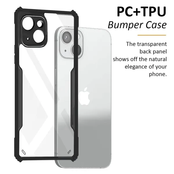 Bumper_Black_Shockproof_Bumper_Crystal__Back_Case_Cover_Compatible_With_Iphone_13__Minimalist_Pc+Tpu_360_Protection_Tough_Rugged_Design