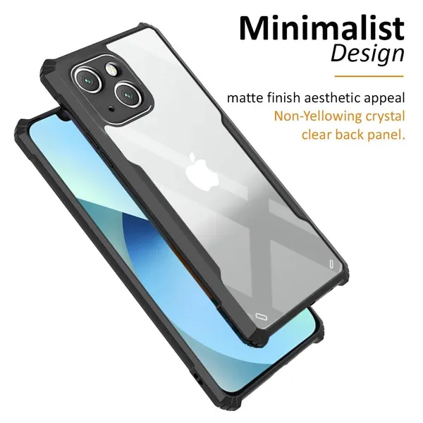 Bumper_Black_Shockproof_Bumper_Crystal__Back_Case_Cover_Compatible_With_Iphone_13__Minimalist_Pc+Tpu_360_Protection_Tough_Rugged_Design