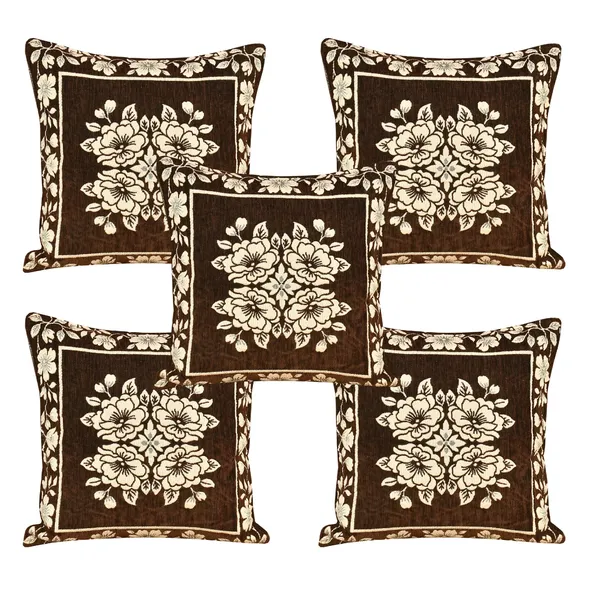 Coffee_Brown_And_Beige_Velvet,_Jacquard_And_Chenille_Cushion_Cover_Set_For_Sofa_And_Living_Room_Decore_Pack_Of_5
