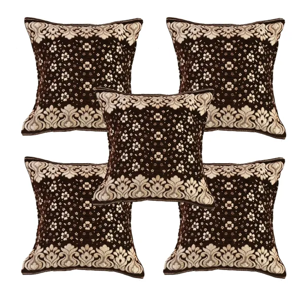 Coffee_Brown_And_Beige_Velvet,_Jacquard_And_Chenille_Cushion_Cover_Set_For_Sofa_And_Living_Room_Decore_Pack_Of_5