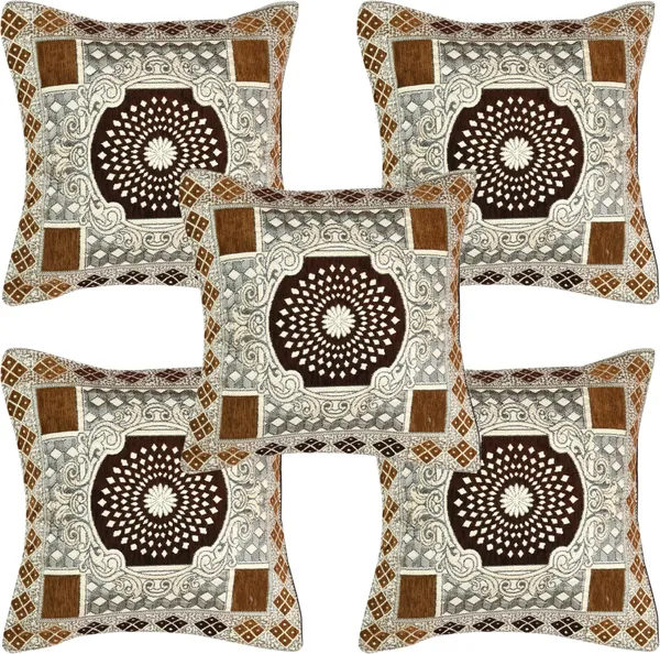 Coffee_Brown_And_Beige_Velvet,_Jacquard_And_Chenille_Cushion_Cover_Set_For_Sofa_And_Living_Room_Decore_Pack_Of_5