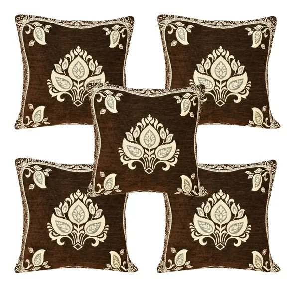 Coffee_Brown_Velvet,_Jacquard_And_Chenille_Cushion_Cover_Set_For_Living_Room_And_Home_Decore_Pack_Of_5