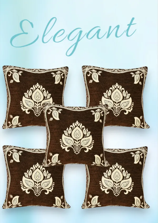 Coffee_Brown_Velvet,_Jacquard_And_Chenille_Cushion_Cover_Set_For_Living_Room_And_Home_Decore_Pack_Of_5