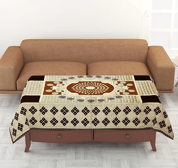 Coffee_Brown_And_Beige_Velvet,_Jacquard_And_Chenille_Table_Cover_For_Dining_Table_And_Home_Decore