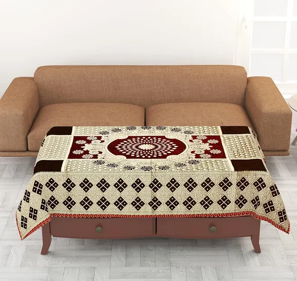 Maroon_And_Coffee_Brown_Velvet,_Jacquard_And_Chenille_Table_Cover_For_Dining_Table_And_Home_Decore