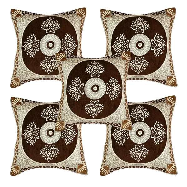 Coffee_Brown_Velvet,_Jacquard_And_Chenille_Cushion_Cover_For_Sofa_And_Living_Room_Decore_Pack_Of_5