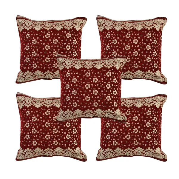 Maroon_Velvet,_Jacquard_And_Chenille_Cushion_Cover_Set_For_Sofa_And_Living_Room_Decore_Pack_Of_5