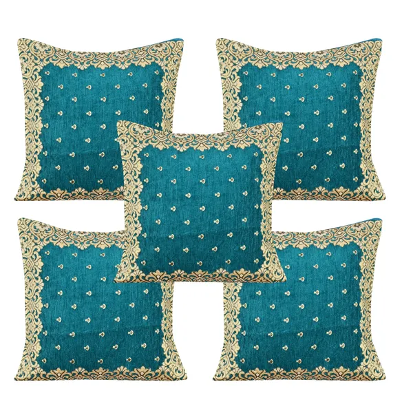 Sky_Blue_Velvet,_Jacquard_And_Chenille_Cushion_Cover_Set_For_Sofa_And_Living_Room_Decore_Pack_Of_5
