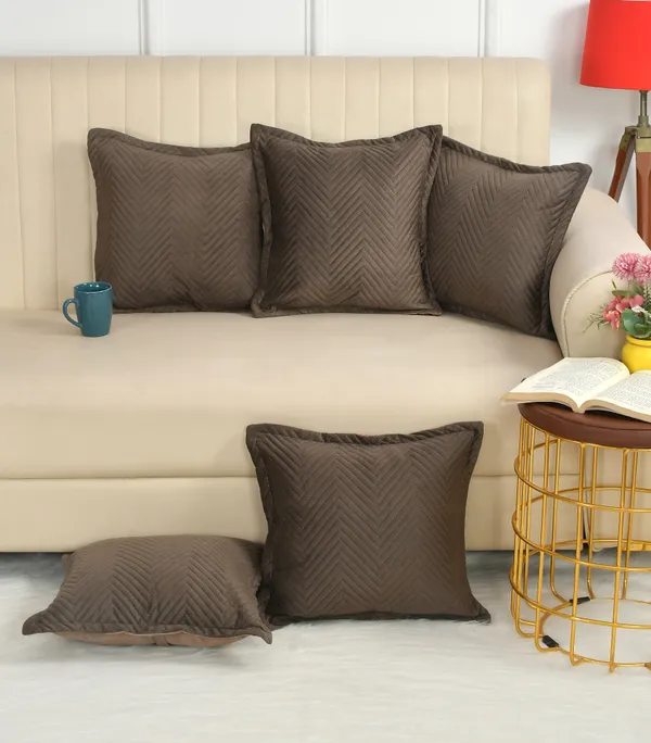 Coffee_Brown_Velvet,_Jacquard_And_Chenille_Cushion_Cover_Set_For_Living_Room_And_Home_Decore_Pack_Of_5
