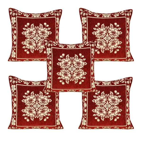 Maroon_Velvet,_Jacquard_And_Chenille_Cushion_Cover_Set_For_Sofa_And_Living_Room_Decore_Pack_Of_5