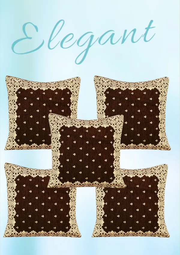 Coffee_Brown_Velvet,_Jacquard_And_Chenille_Cushion_Cover_Set_For_Sofa_And_Living_Room_Decore_Pack_Of_5