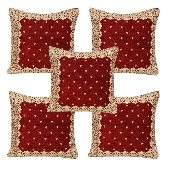 Maroon_Velvet,_Jacquard_And_Chenille_Cushion_Cover_Set_For_Sofa_And_Living_Room_Decore_Pack_Of_5