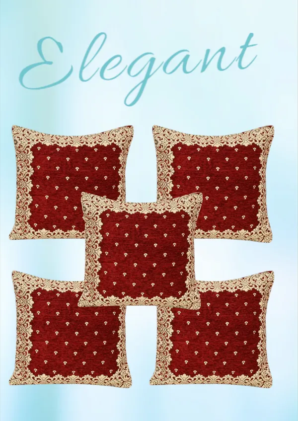 Maroon_Velvet,_Jacquard_And_Chenille_Cushion_Cover_Set_For_Sofa_And_Living_Room_Decore_Pack_Of_5