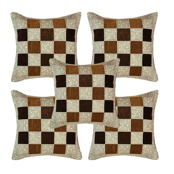Coffee_Brown_And_Beige_Velvet,_Jacquard_And_Chenille_Cushion_Cover_Set_For_Sofa_And_Living_Room_Decore_Pack_Of_5