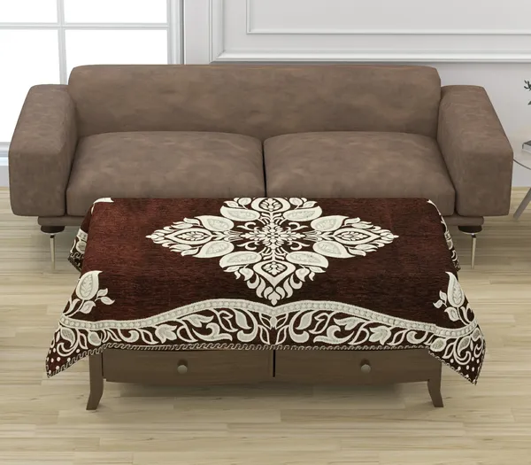 Coffee_Brown_Brown_Velvet,_Jacquard_And_Chenille_Table_Cover_For_Dining_Table_And_Home_Decore