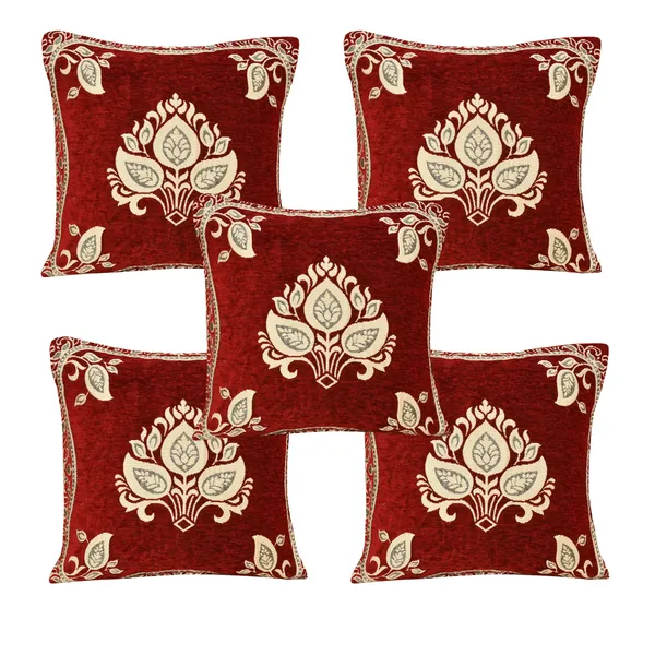 Maroon_Velvet,_Jacquard_And_Chenille_Cushion_Cover_Set_For_Sofa_And_Living_Room_Decore_Pack_Of_5