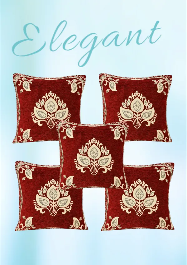 Maroon_Velvet,_Jacquard_And_Chenille_Cushion_Cover_Set_For_Sofa_And_Living_Room_Decore_Pack_Of_5