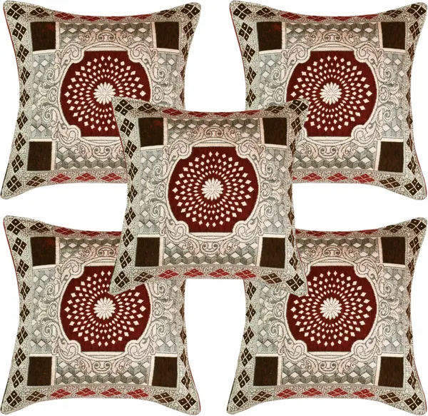 Maroon_Velvet,_Jacquard_And_Chenille_Cushion_Cover_Set_For_Sofa_And_Living_Room_Decore_Pack_Of_5