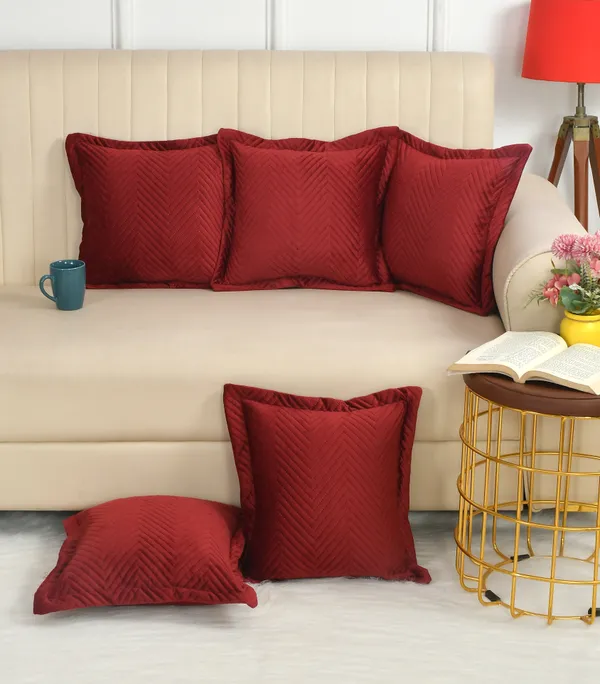 Maroon_Velvet,_Jacquard_And_Chenille_Cushion_Cover_Set_For_Living_Room_And_Home_Decore_Pack_Of_5