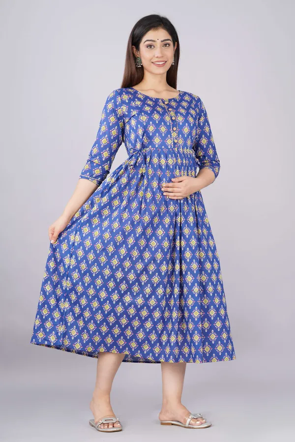 Dark_Blue_Pure_Cotton_Floral_Print_Casual_Regular_Fit_Round_Neck_Anarkali_Gown_For_Women