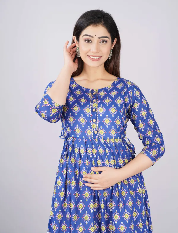 Dark_Blue_Pure_Cotton_Floral_Print_Casual_Regular_Fit_Round_Neck_Anarkali_Gown_For_Women